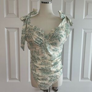 NWT Sugar Thrillz Floral Cream and Green Rushing One Piece  Bathing Suit Size 1X
